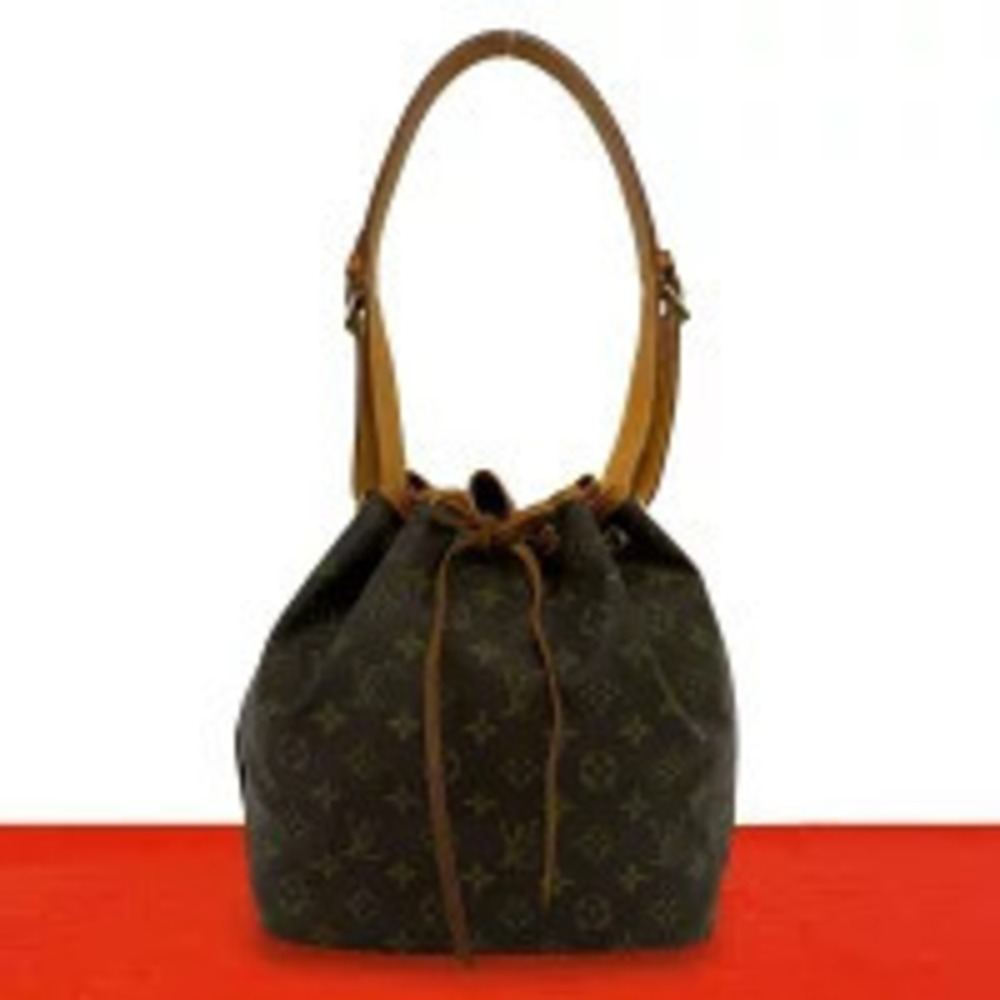 Louis Vuitton Noe Monogram Leather Drawstring Semi Hobo Shoulder Bag Brown